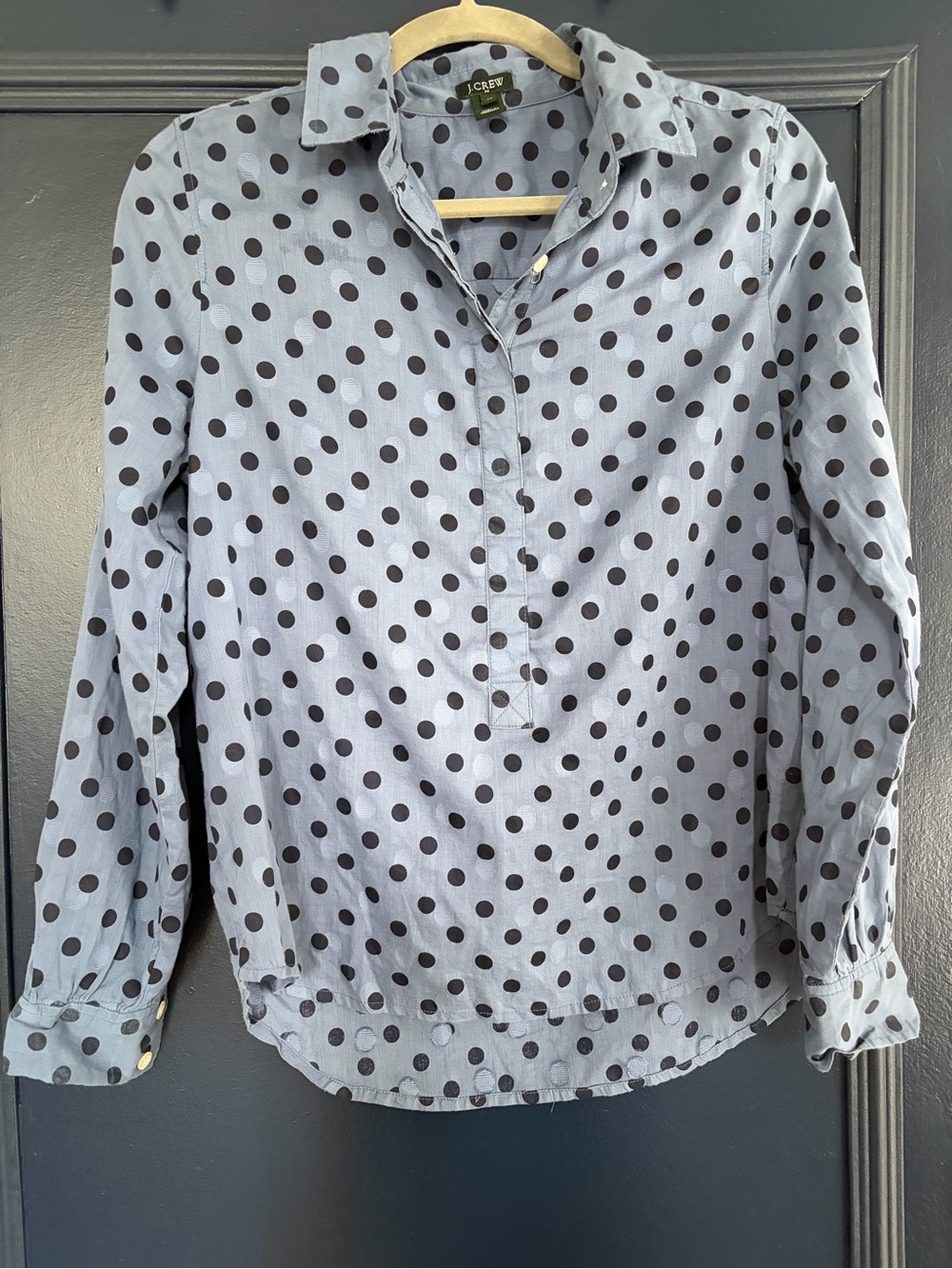 J.Crew Jacquard Dot Popover Shirt Blue Polka Dot XS